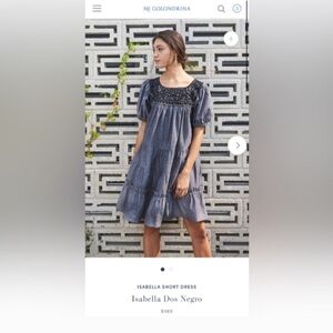 Mi Golondrina black chambray gray embroidered tiered knee length dress size S